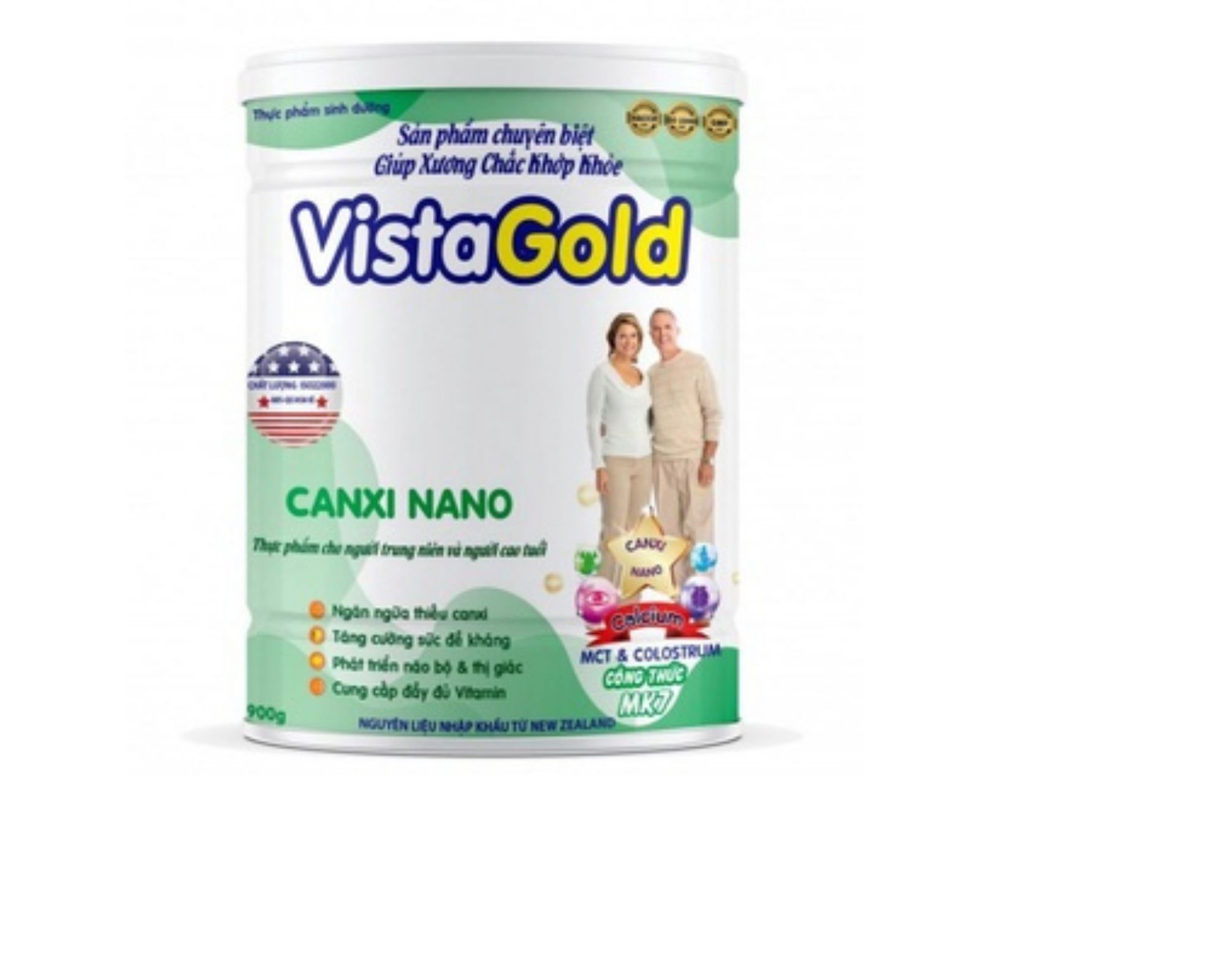 Sữa bột Vistagold Canxi Nano thực phẩm dành cho người trung niên và người cao tuổi, giúp xương chắc khỏe hộp 900g