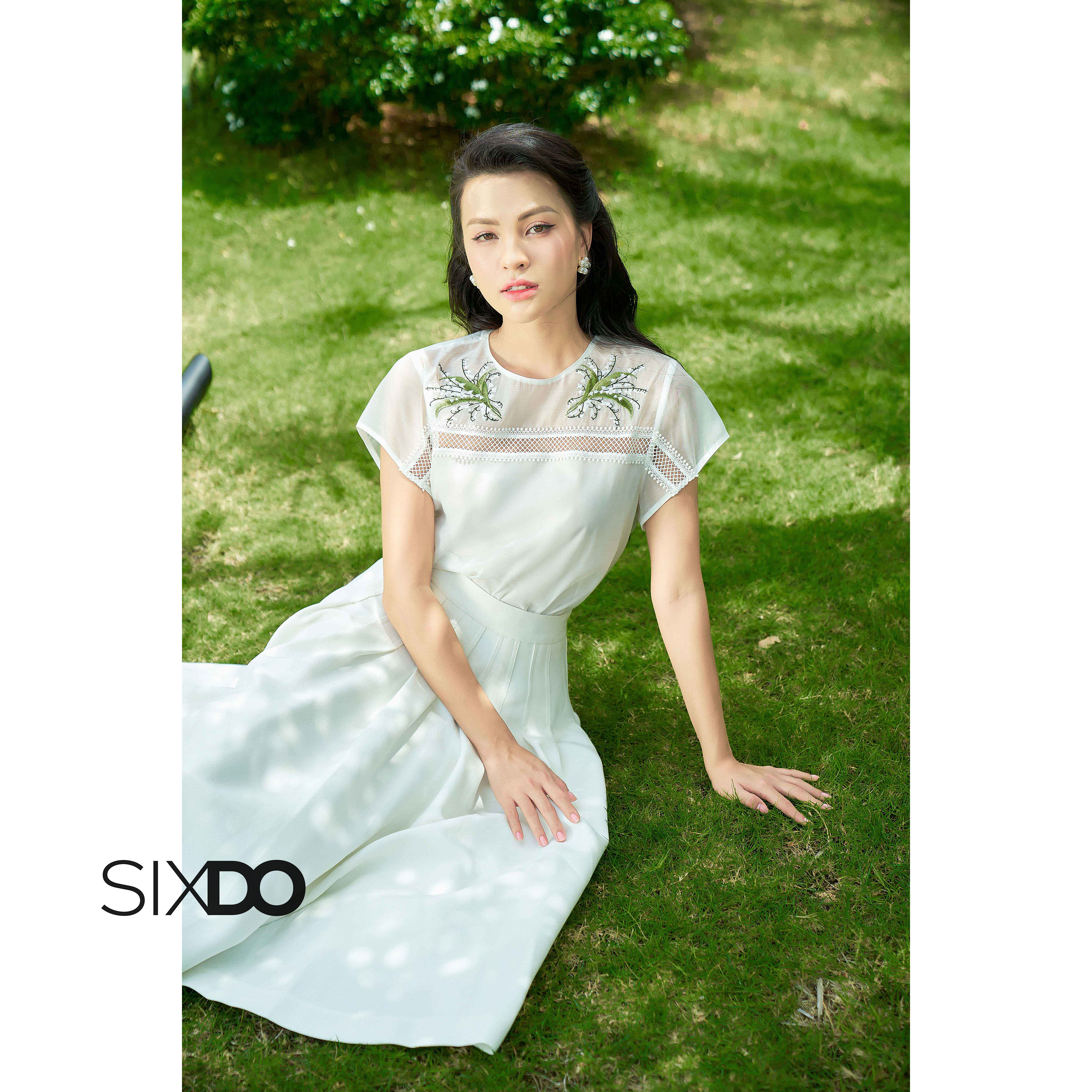 Chân váy xếp ly trắng SIXDO (White Pleated Midi Raw Skirt)