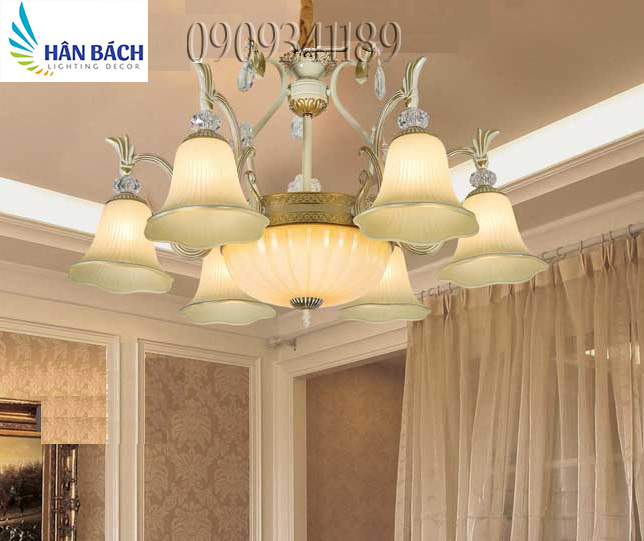 ĐÈN CHÙM,ĐÈN CHÙM PHÒNG KHÁCH,ĐÈN CHÙM CỔ ĐIỂN 6 TAY