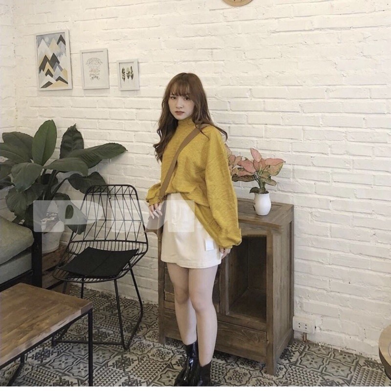 Áo Nỉ Kẻ Cổ Lọ hottrend,Tay Bom Cá Tính