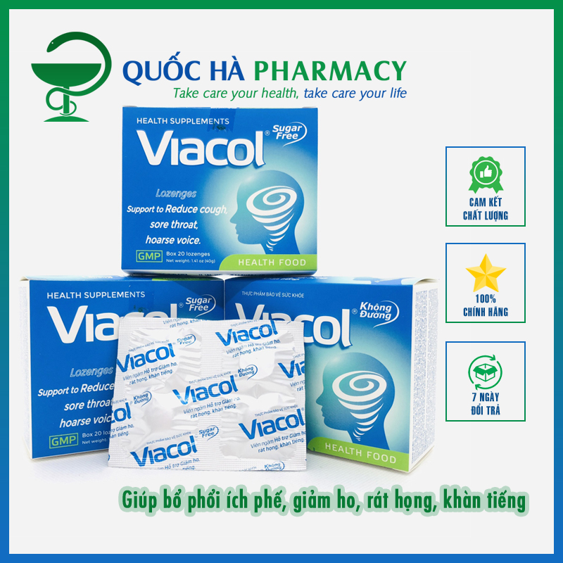 Viên ngậm Viacol không đường - Quốc Hà Pharmacy