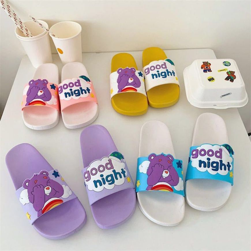 Màu mới-Dép quai ngang cao su siêu mềm 3d gấu mập cute xanh tím cho bạn gái giá rẻ