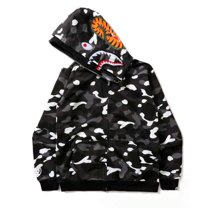 Áo hoodie khóa kéo bape cá mập, áo khoác nỉ bape mũ 2 lớp cá tính