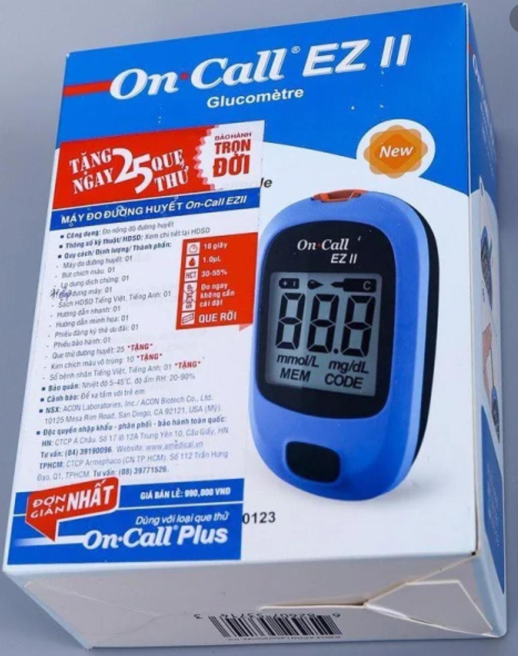 Máy đo đường huyết On Call EZ II, Hàng chính hãng, gồm bút