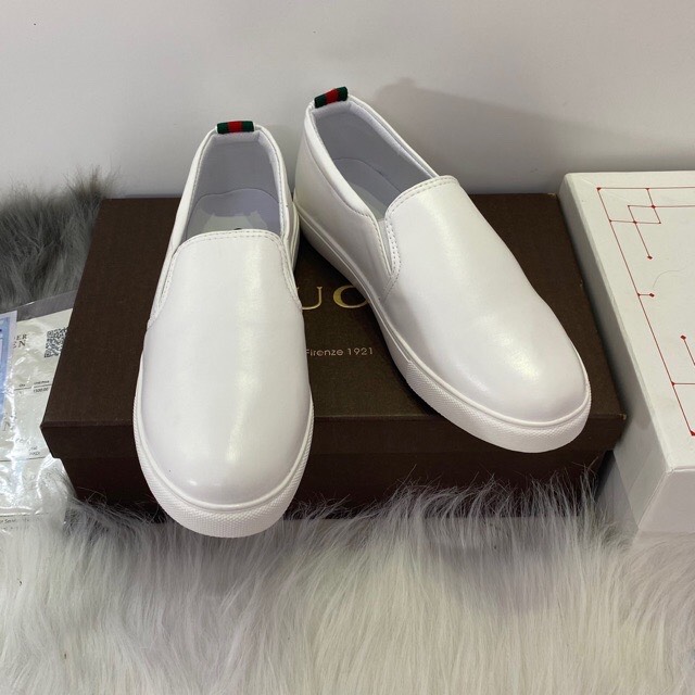 giày slipon trơn trắng bạch công tử đế cao su