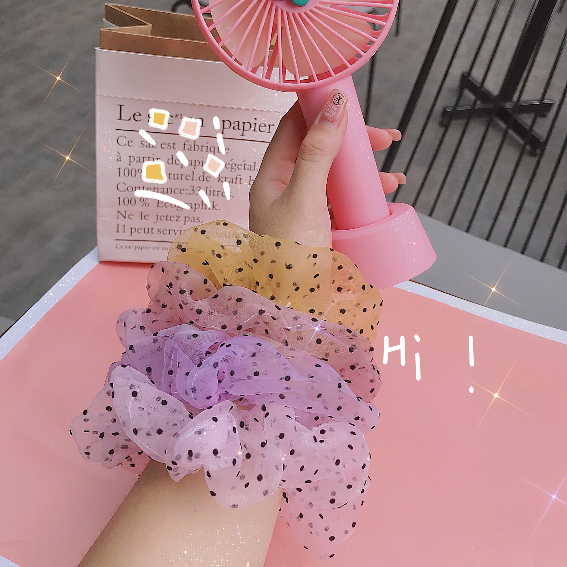 [HCM]Cột (buộc) tóc scrunchies Voan Chấm Bi xinh xắn