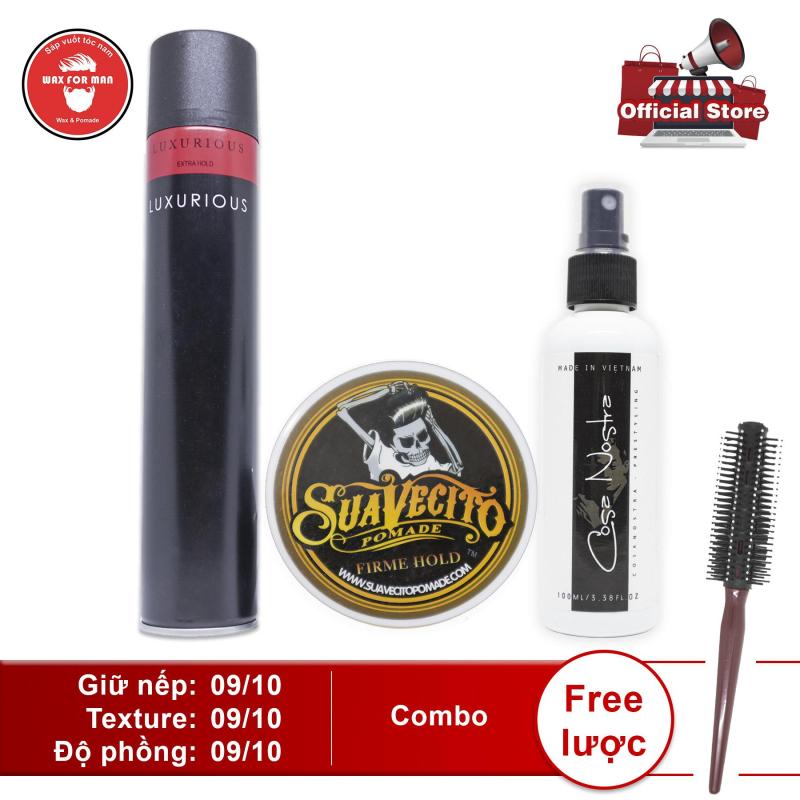 Sáp vuốt tóc Suavecito + pre-styling + gôm Luxurious (400ml) hoặc Silhouette (350ml) nhập khẩu