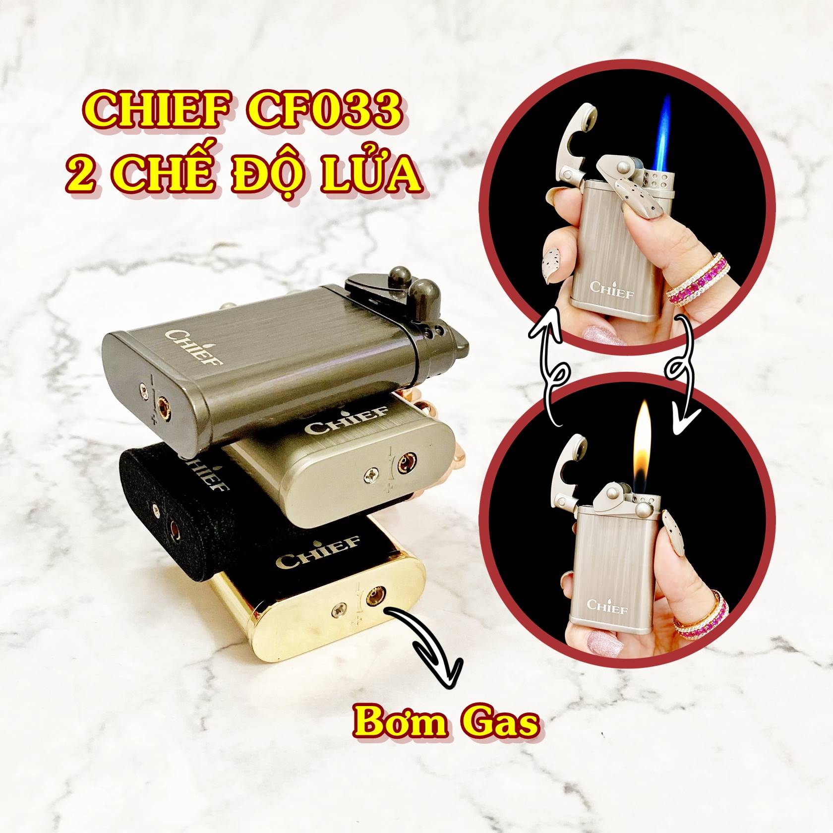 BẬT LỬA CHIEF 2 CHẾ ĐỘ LỬA CF033 (LỬA KHÈ VÀ LỬA NGỌN) - BÚNG TAY ĐÁNH LỬA - (XÀI GAS)