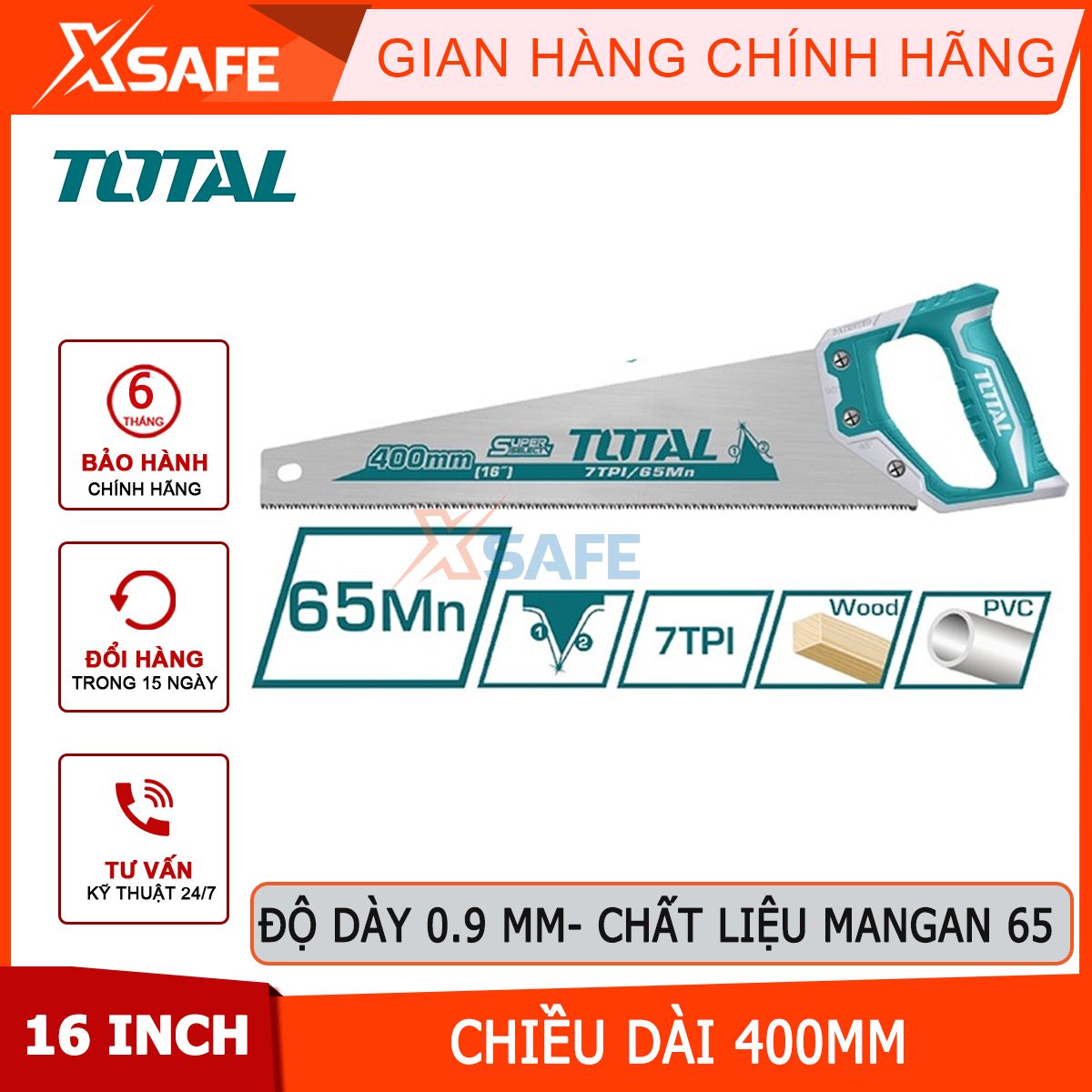 Saw willow leaf 400mm total THT55400, sawing wood handheld 0,9mm thick, 7 teeth saw/1 inch, have protection serrated, heat treatment