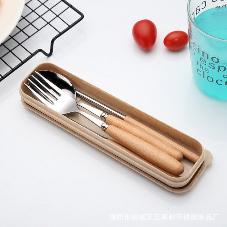 Bộ thìa đũa Ahahome cá nhân văn phòng lúa mạch cán gỗ 3 thứ thìa,dĩa,đũa