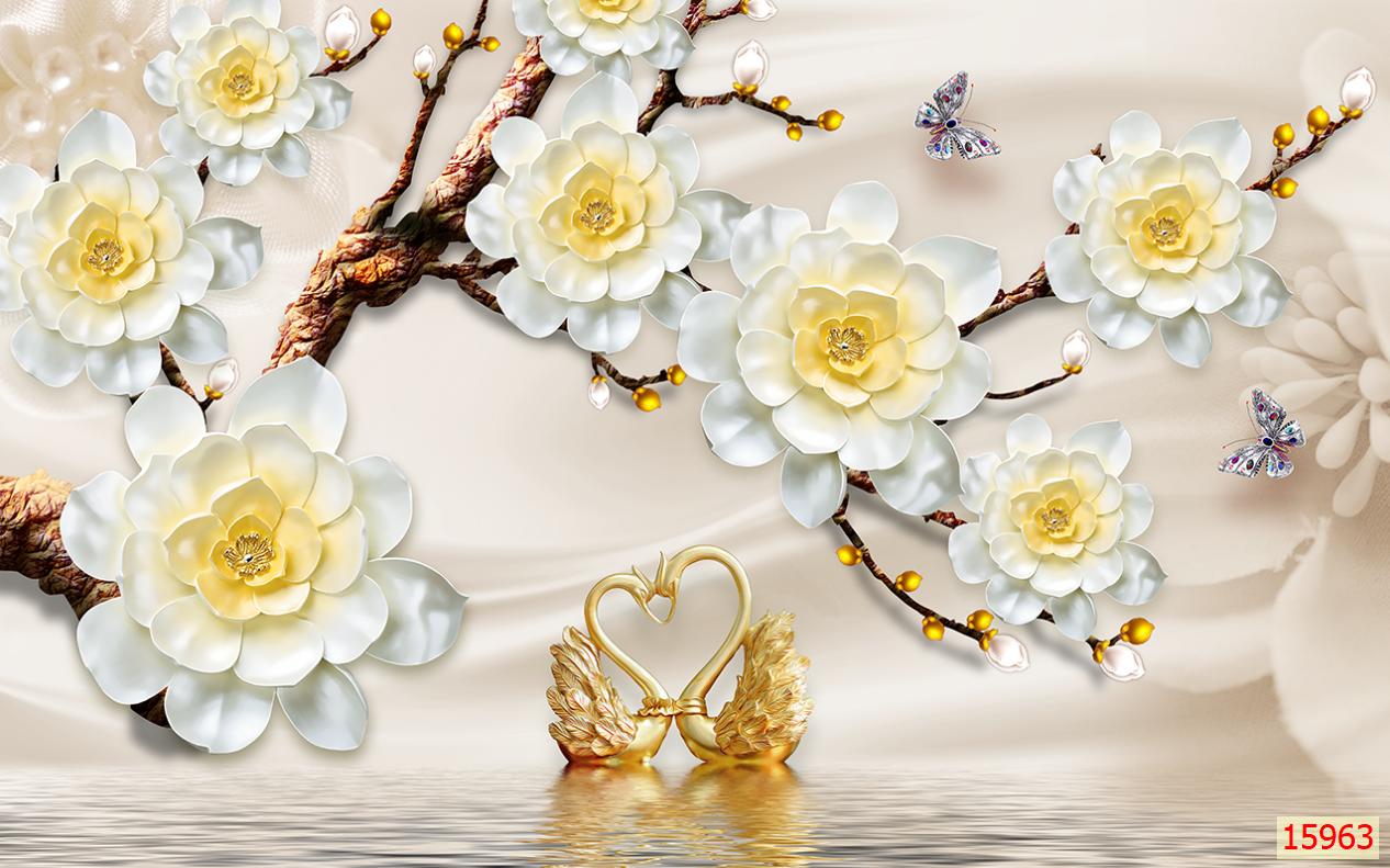 Tranh dán tường hoa 3D trang trí nhà cửa phòng khách phòng ngủ chất liệu decal pp keo sẵn bóc dán PA