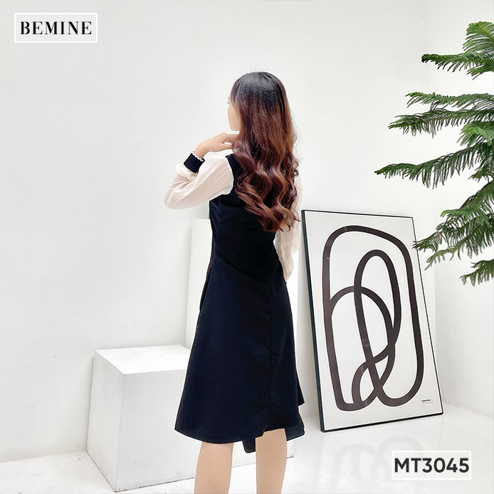 Đầm tay dài cổ phối nơ BEMINE MT3045DEN