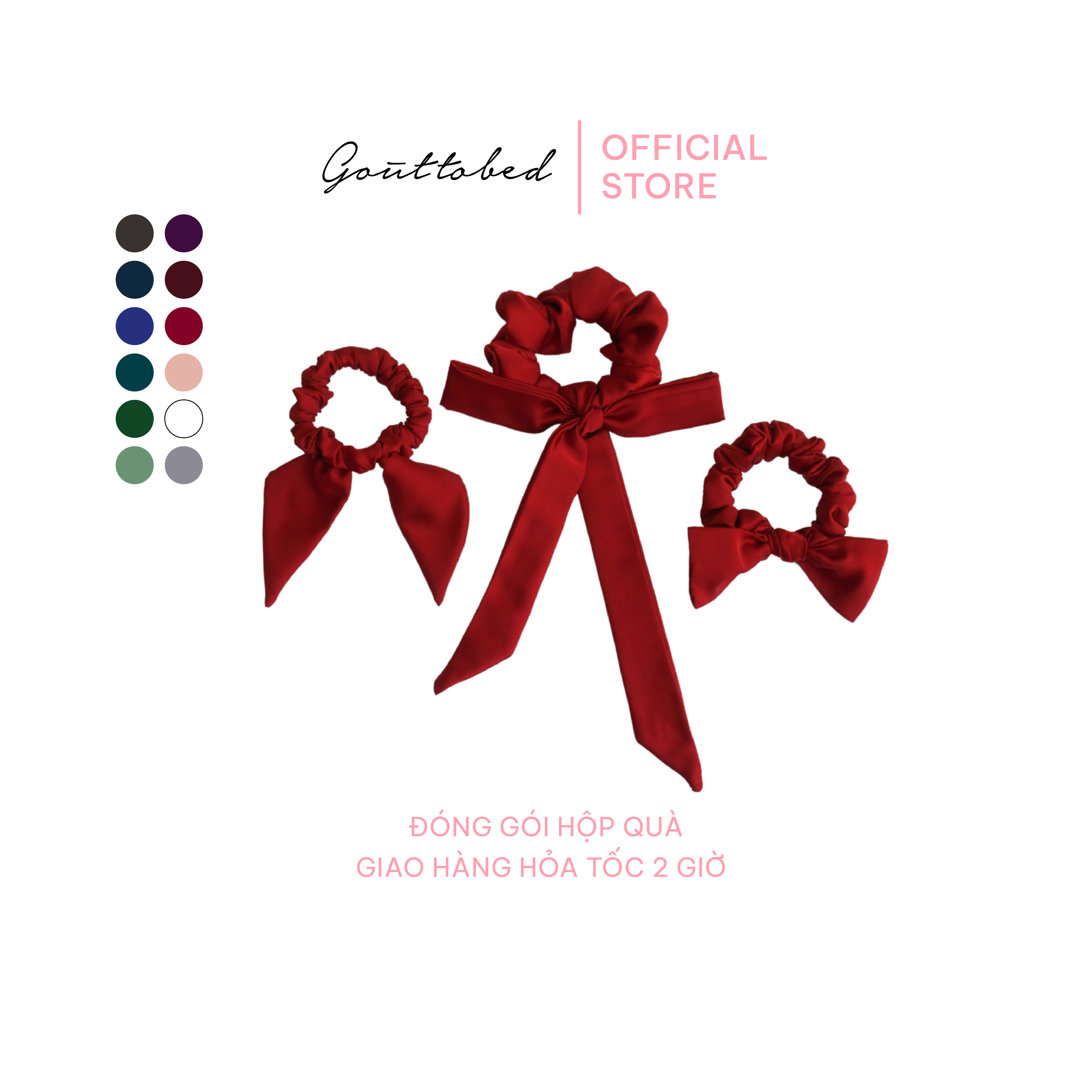 Scrunchies cột tóc nơ Gouttobed Lụa Satin Silk (nhiều màu)