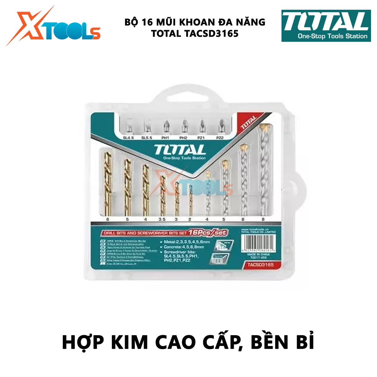 Total ticsd3165 set 16 PCs concrete drill bits & screwdriver bits multi-purpose drill bit set includes 6 twist drill bits, 4 PCs concrete drill bits, 6 PCs screwdriver bits