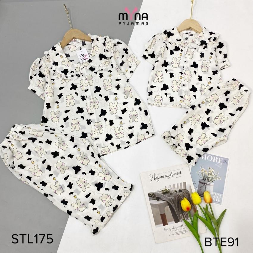 Bộ Pijama Lửng Mẹ Và Bé Cổ Bèo, Chất Lụa Mango Mịn Mát