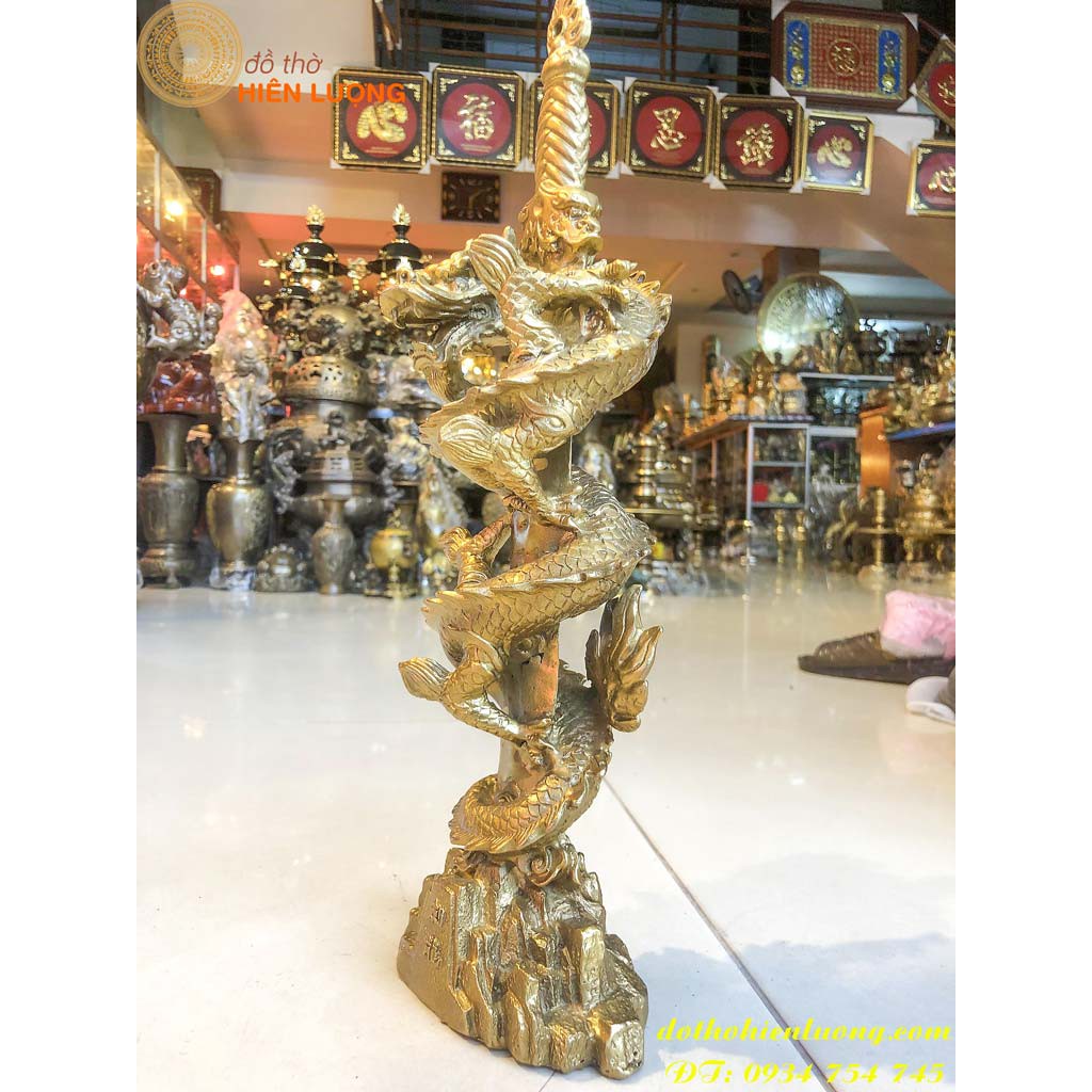 Tượng Rồng Cuộn Kiếm Bằng Đồng Cao 40cm Phong Thủy (Kiếm Rồng)