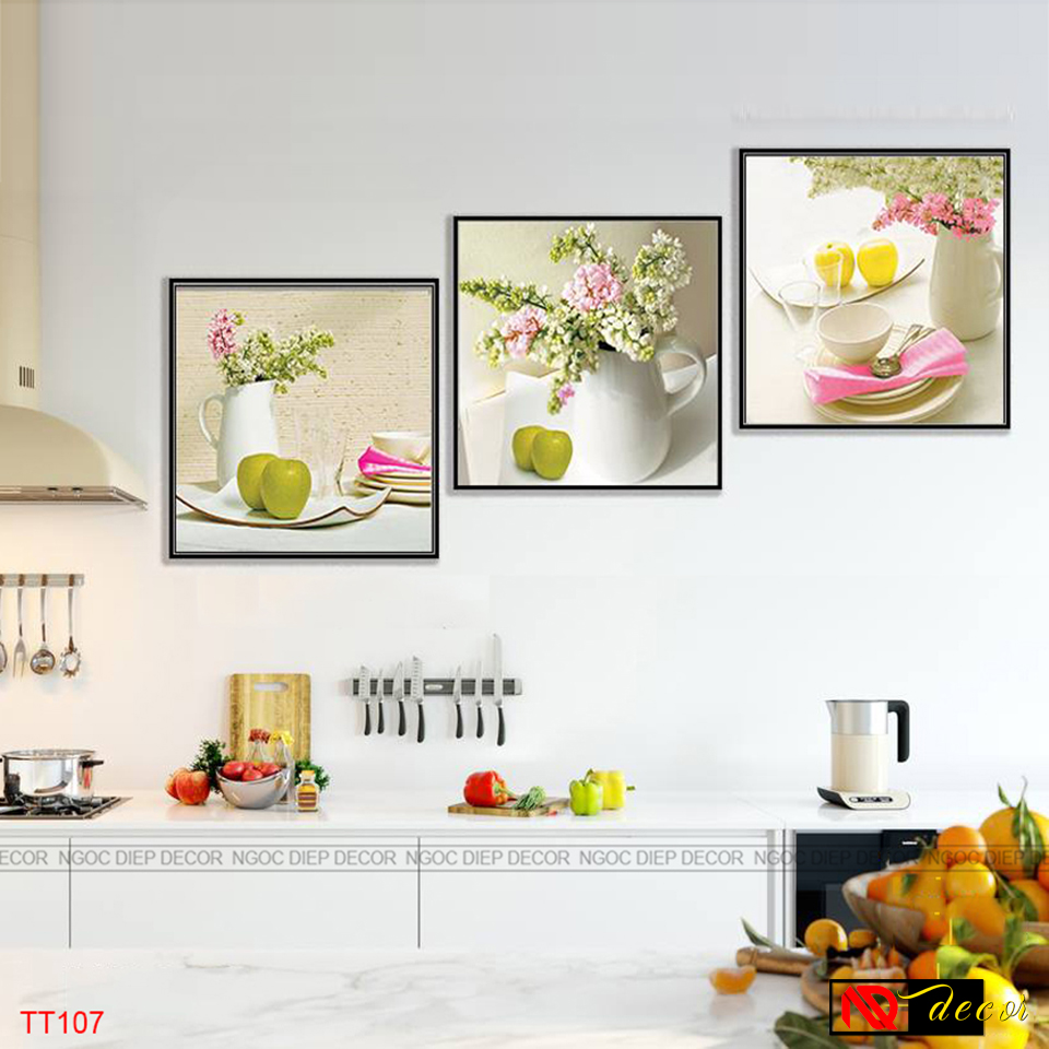 Tranh dán tường 3 tấm phòng ăn trang trí đẹp -Trang décor phong cách hiện đại