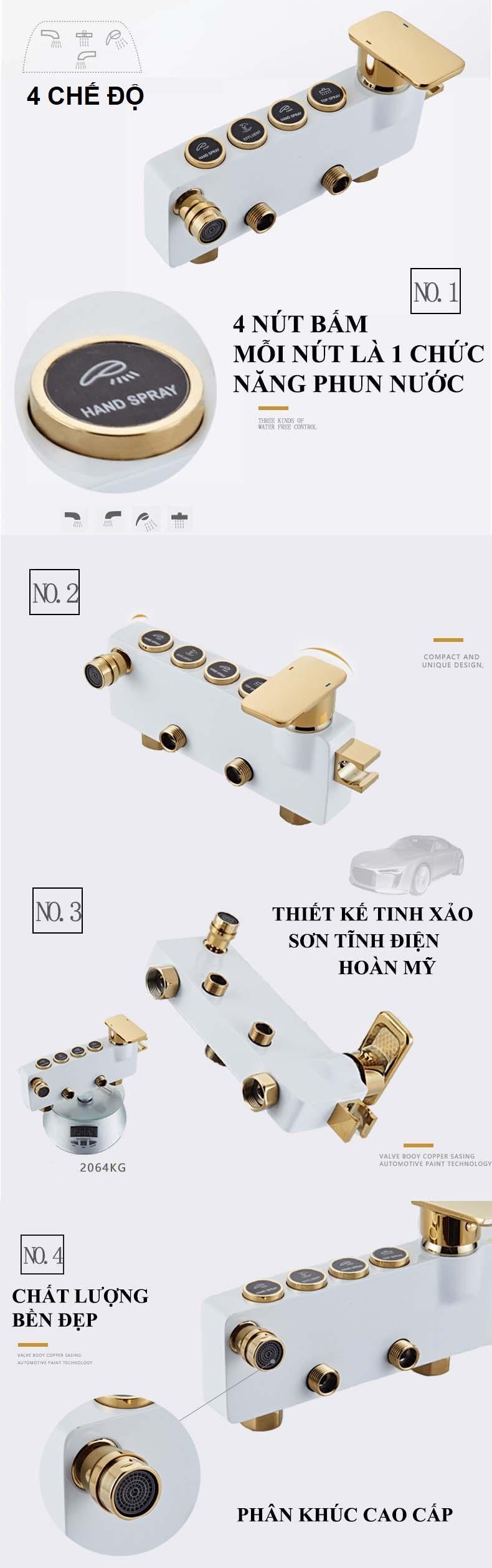 Vòi hoa sen, vòi sen nóng lạnh, thiết bị vệ sinh inax: Bộ sen tắm  DH-001 ( 4 IN 1 NÚT BẤM )trọn bộ phụ kiện phòng tắm - Hàng cao cấp