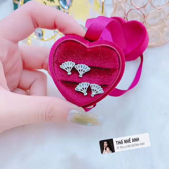 Bông tai quạt , bông tai bạc 925 đính đá sáng , chốt chắc chắn - ts tân bạc
