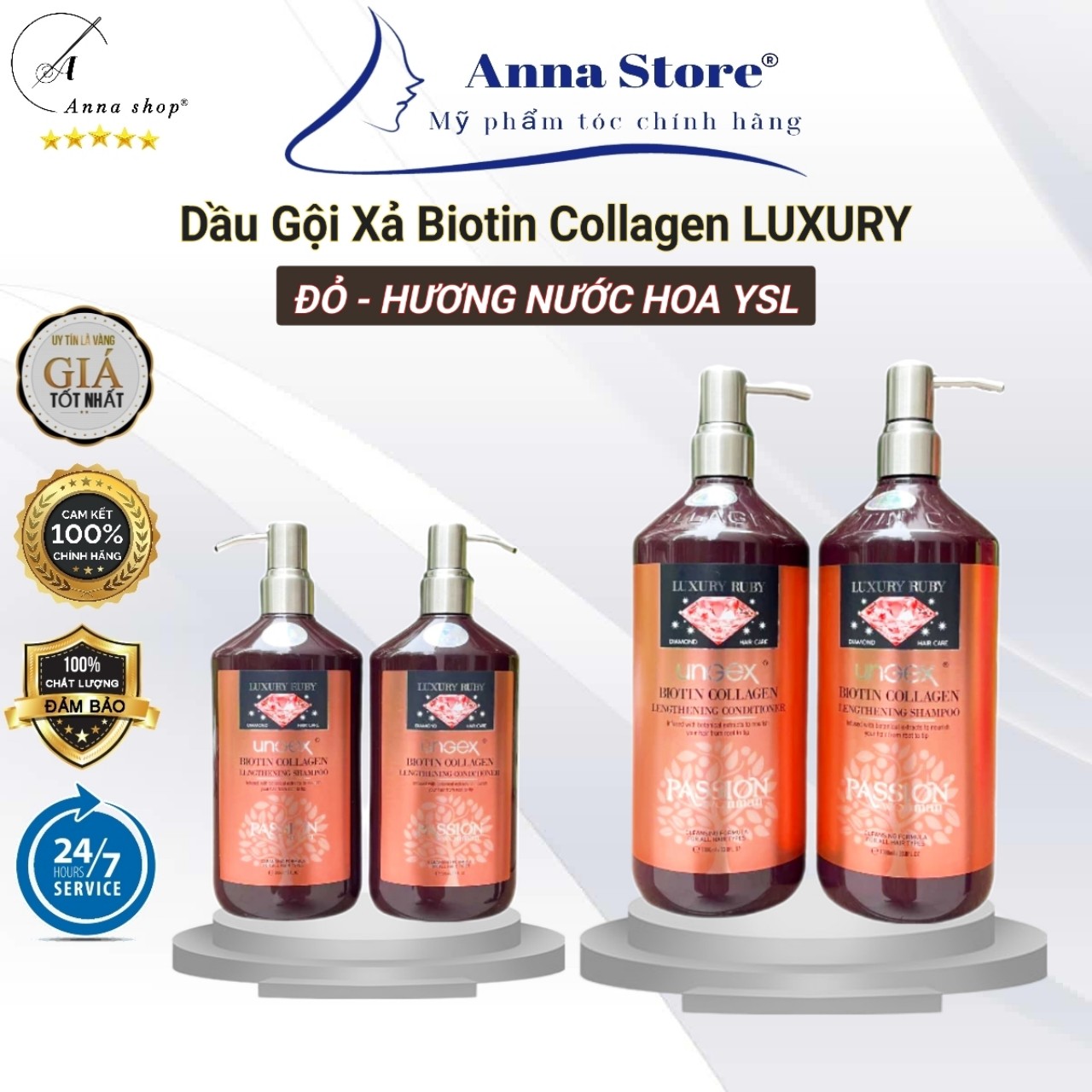 Dầu gội xả cao cấp biotin collagen luxury, gội xả phục hồi siêu mượt hương nước hoa - 1000ml