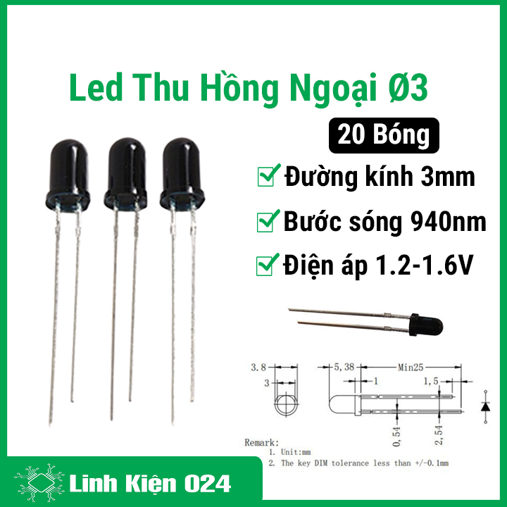 Gói 20 Bóng led thu hồng ngoại 3mm (đen)