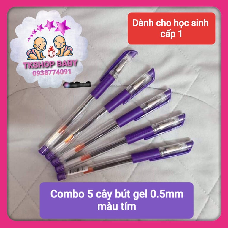 **COMBO 5 CÂY BÚT GEL MỰC NƯỚC MÀU TÍM DÀNH CHO HỌC SINH CẤP 1