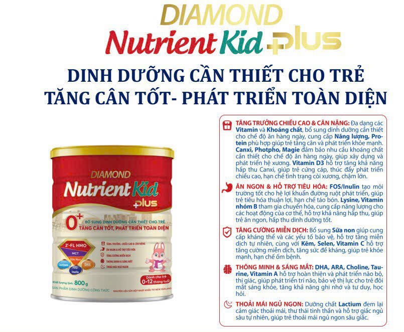 Sữa bột Diamond Nutrient Kid Plus 0+ cho bé 0-12 tháng