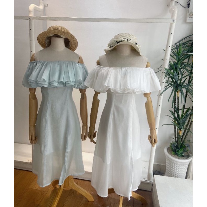 Đầm thiết kế Wonderhouse trễ vai bèo form xẻ tà chất lụa ánh sang chảnh dự tiệc, dạo phố - Mely Dress