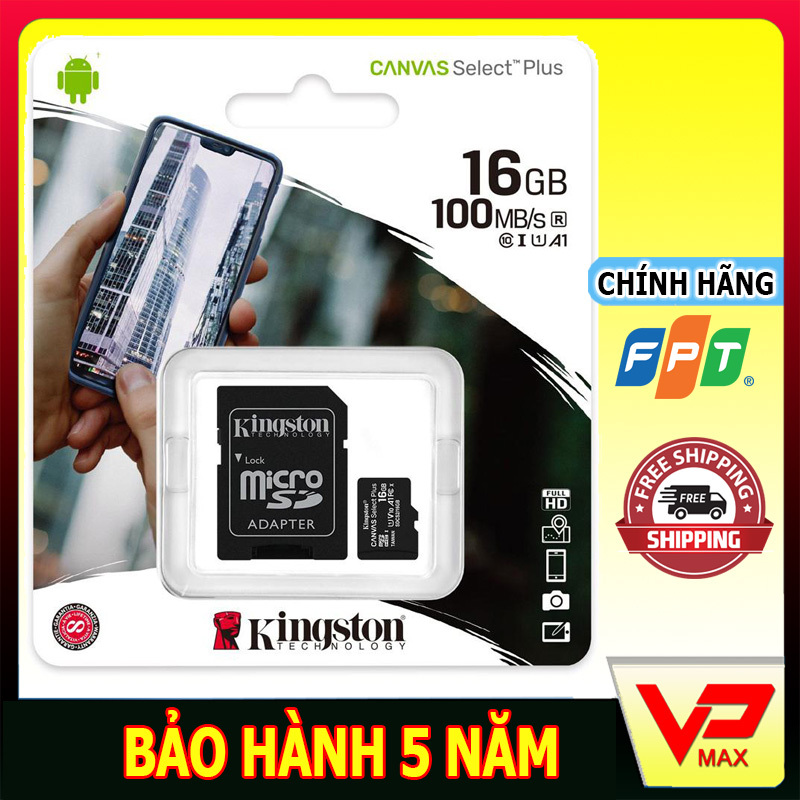(Kèm Adapter) Thẻ Nhớ MicroSDHC 16GB Kingston Canvas Select Plus Class 10 U1 100MB/s dùng cho điện thoại camera