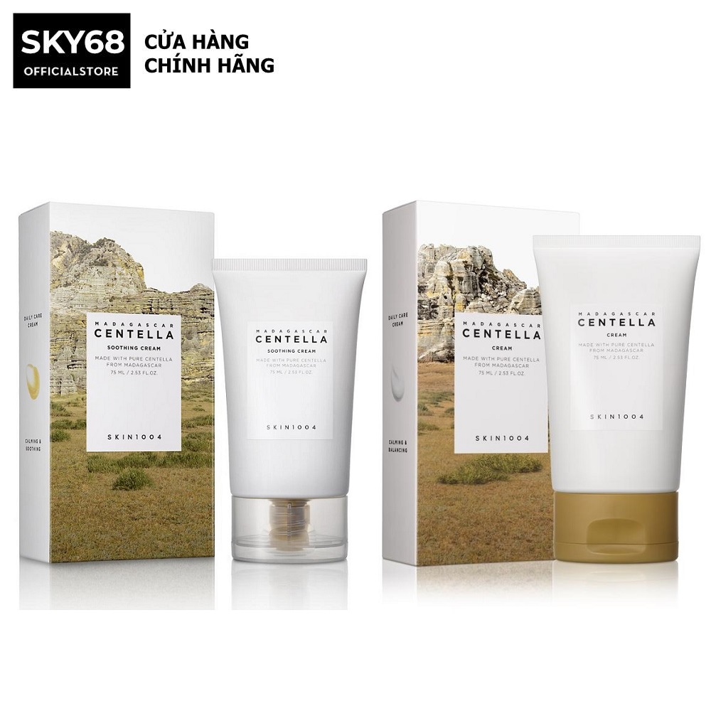 Combo 2 Kem Dưỡng Giảm Mụn, Làm Dịu Da Chiết Xuất Rau Má Skin1004 Madagascar Centella (Cream 75ml + Soothing Cream 75ml)
