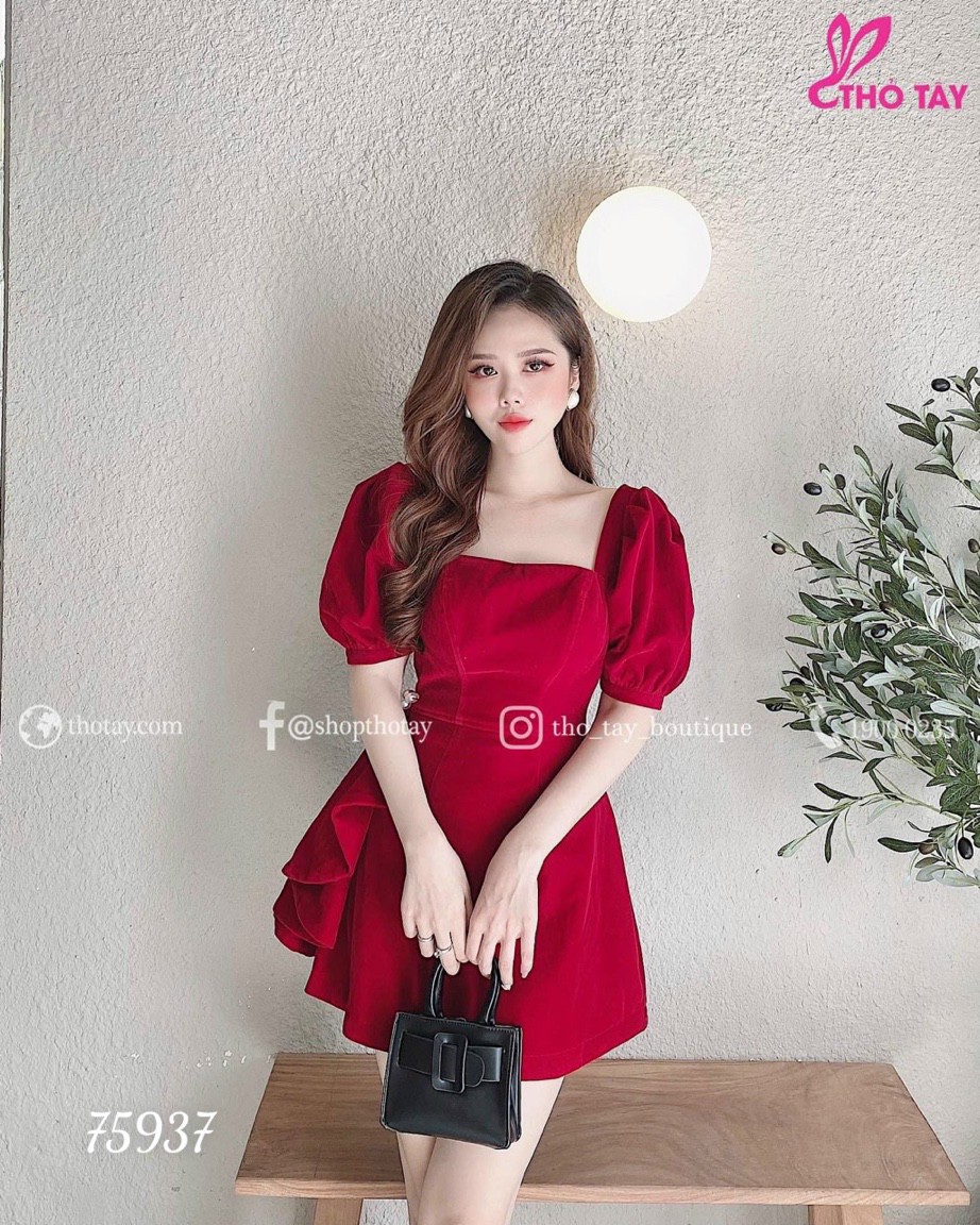 Đầm tay búp nơ eo-HN#damnu 40-71kg