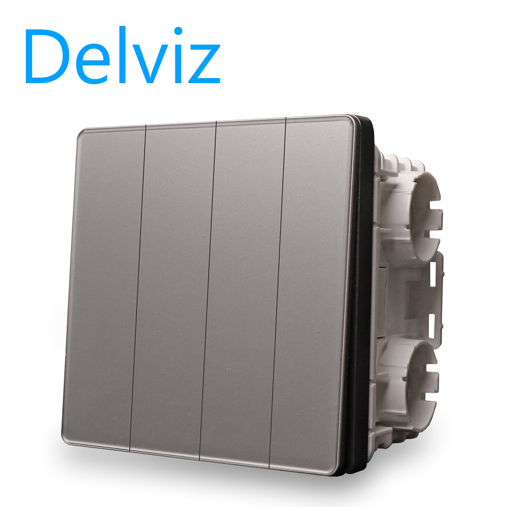 Delviz Wall Light Switch, Black/Gray Panel, 4 Gang 2 Way Control, Large