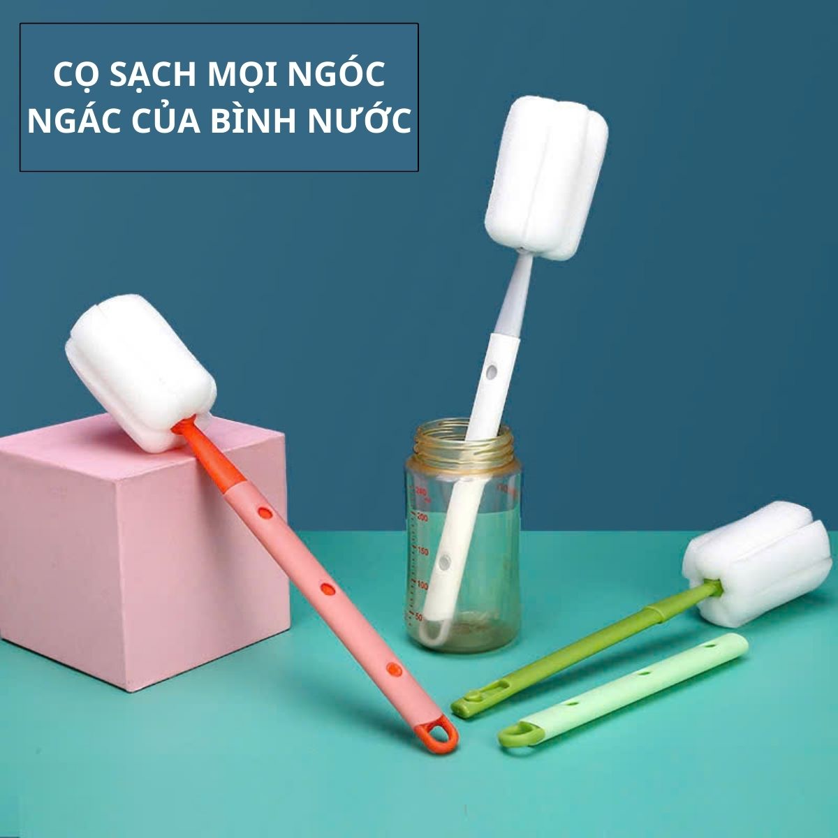 Bộ cọ rửa bình đầu mút xốp làm từ bọt biện rửa sạch mọi vết dơ, 3 nấc chiều dài tối đa 40cm sủ dụng tiện lợi