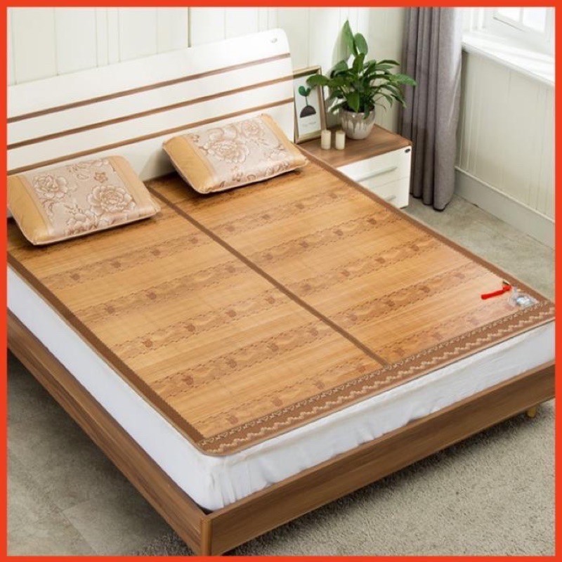 Chiếu trúc tăm vân gỗ in hoa mát lạnh mùa hè màu gỗ