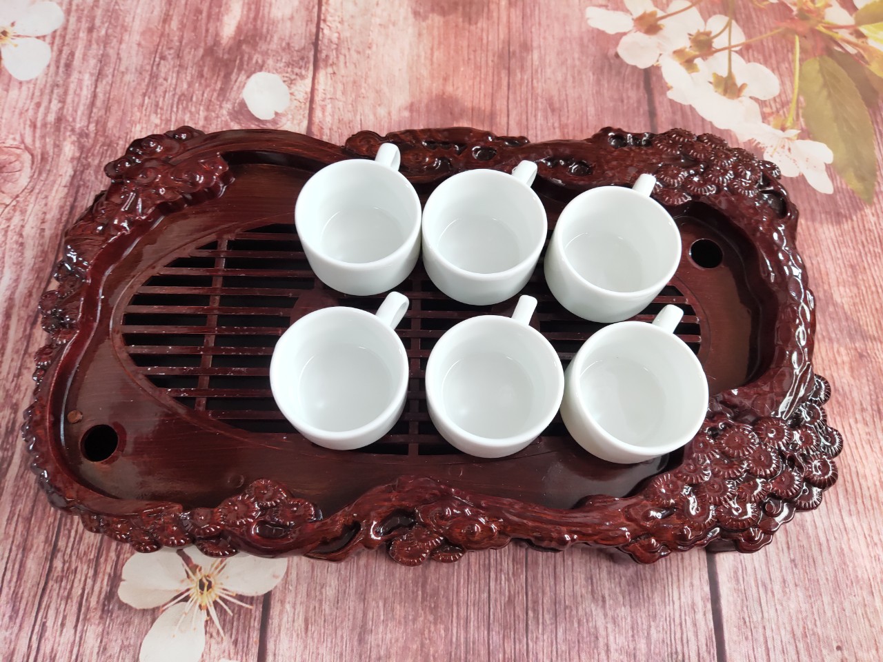Bộ 6 chén/tách sứ siêu trắng dáng vuông Bát Tràng