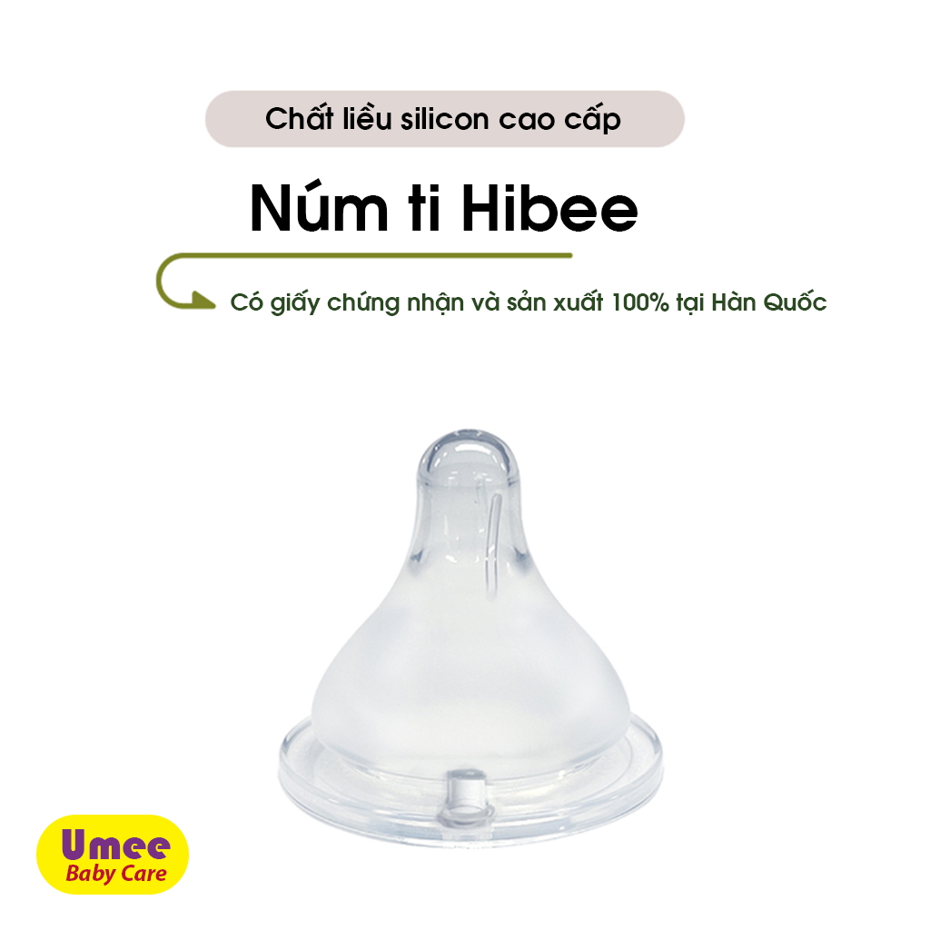 Núm ti hibee silicone cao cấp siêu mềm nội địa hàn quốc, núm bình sữa cho bé đủ size s,m,l,ll