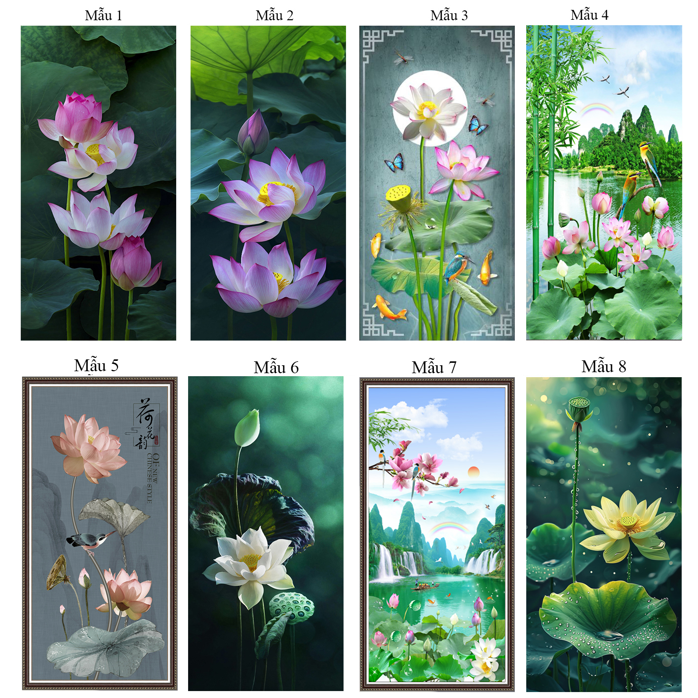 Tranh dán tường hoa sen khổ đứng
