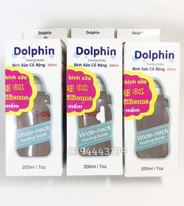 [Tặng 1 Núm Ty] Bình Sữa Cổ Rộng 200ml Dolphin - DP019