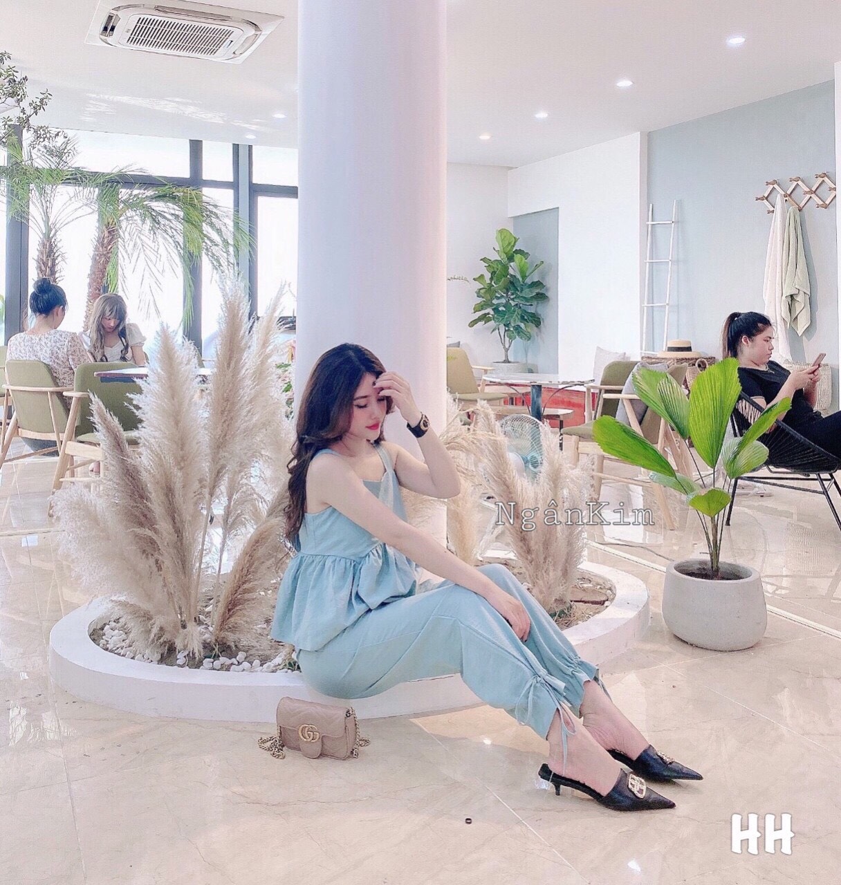 Sét Bộ Voan Áo Hai Dây Thắt Nơ Sau Quần Dài Bó Chân Thời Trang TTSA0581