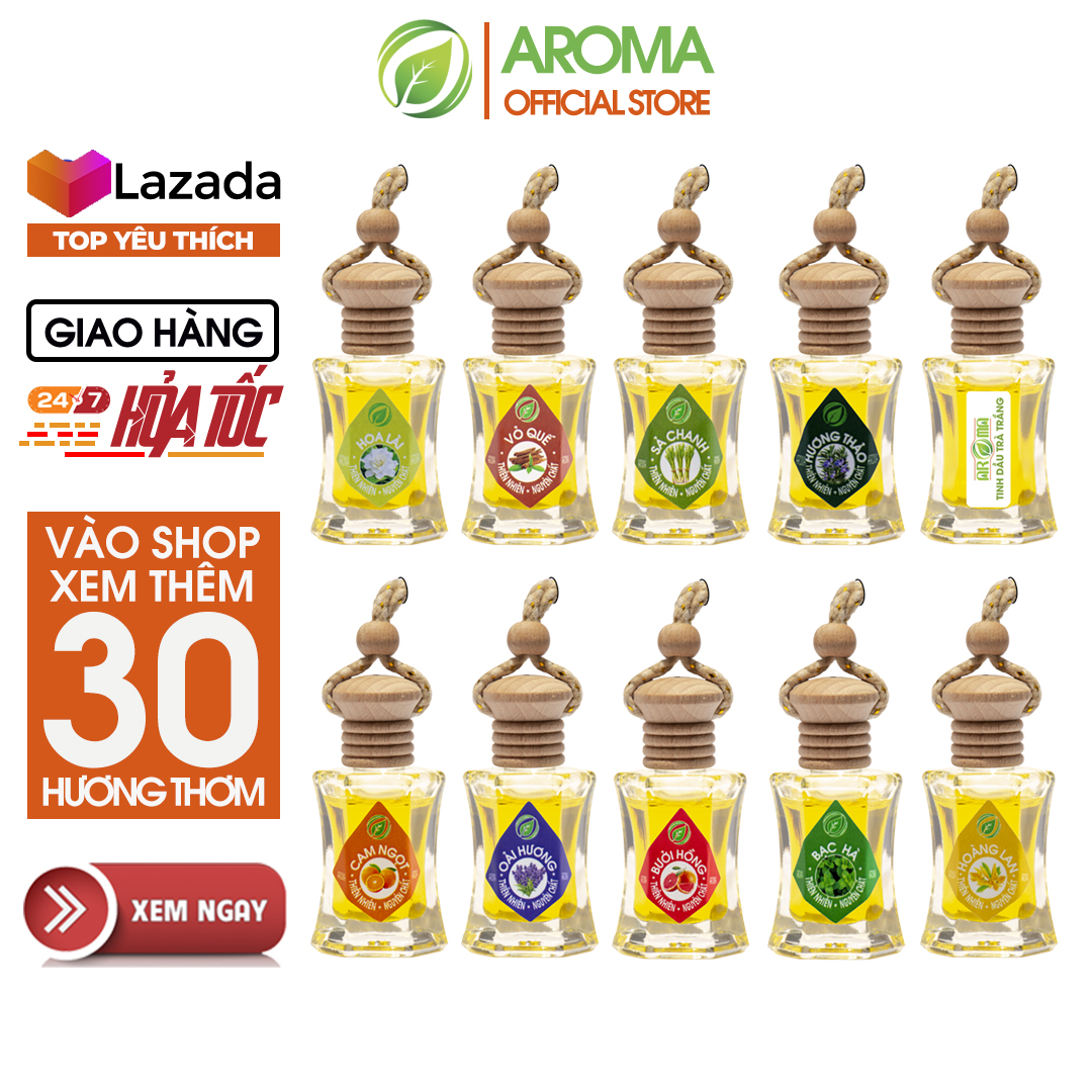 Tinh dầu AROMA thiên nhiên, tự khuếch tán thơm phòng, ô tô, tủ áo, khử mùi, chai lục giác có dây treo