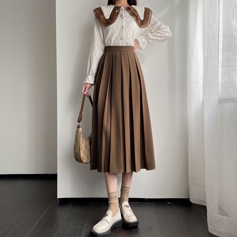 [25-27/4 Hoàn tiền 15%]Chân Váy Midi Xếp Ly Dài m040