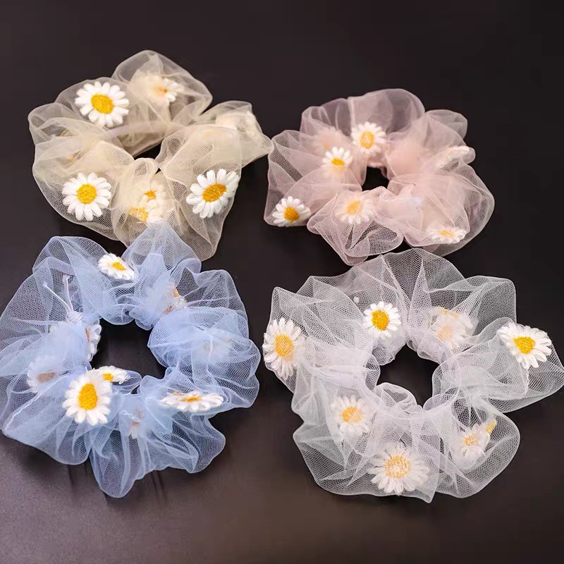 CỘT TÓC BUỘC TÓC VẢI SCRUNCHIES THÊU HOA CÚC