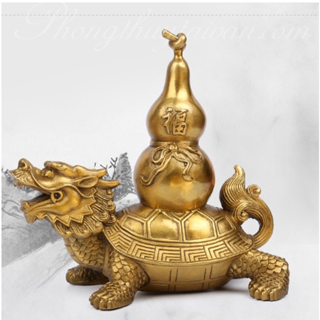 Tượng đồng Long Quy cõng Hồ Lô 11.5cm (trấn sát, trừ tà, bình an, ...)
