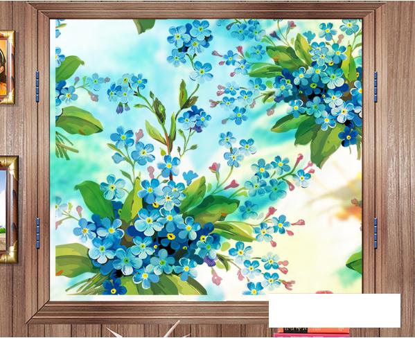 Decal dán kính cao cấp - Hoa Chùm Xanh ( 60x58cm )-DK7108