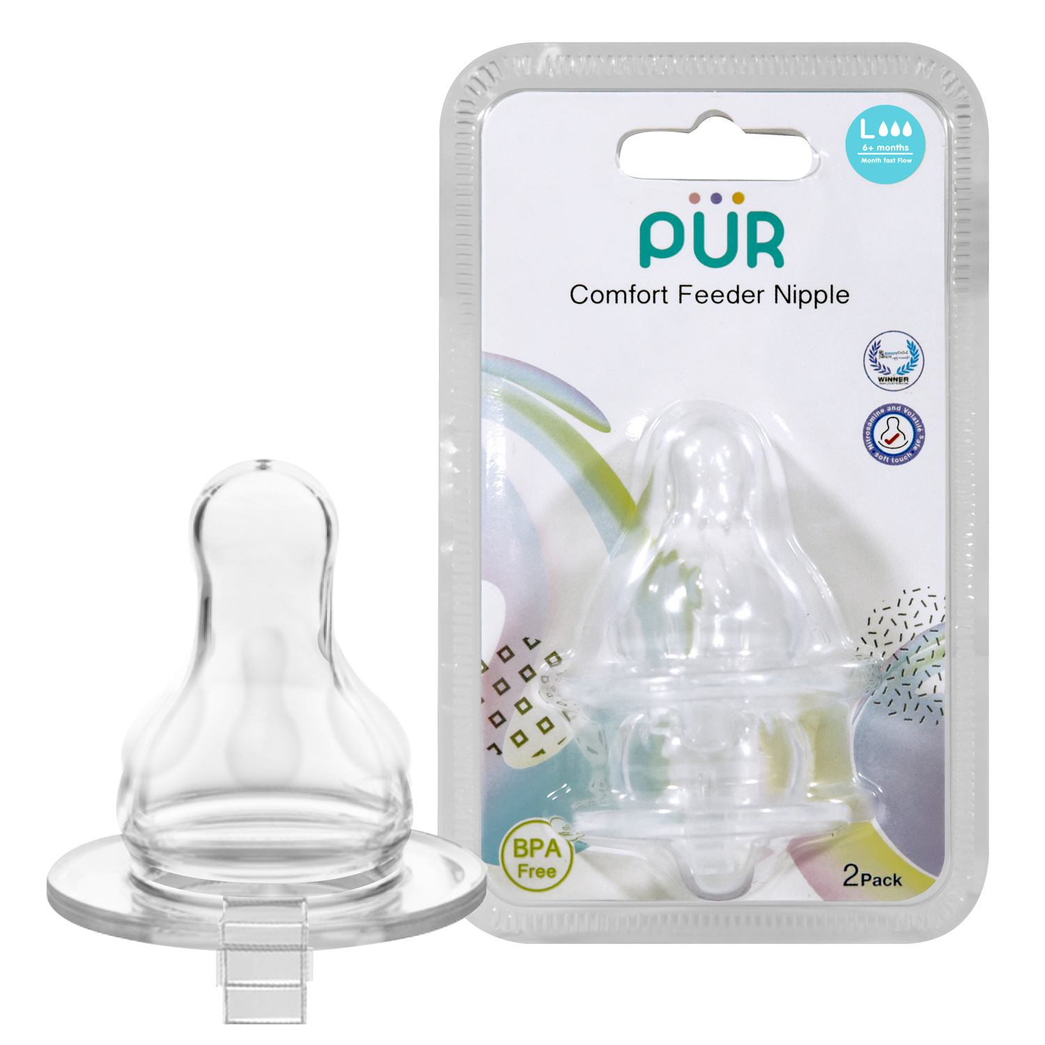 Combo bình sữa cổ thường Comfort Feeder 250ml + vỉ 2 núm size L