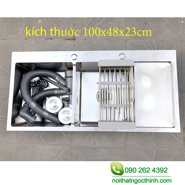 [HOÀN TIỀN]Chậu rửa chén bát SENTANO SC-19 (loại đúc liền khối) inox 304 cao cấp 10048 có cánh chờ đa năng + tặng kèm bộ xả chống hôi