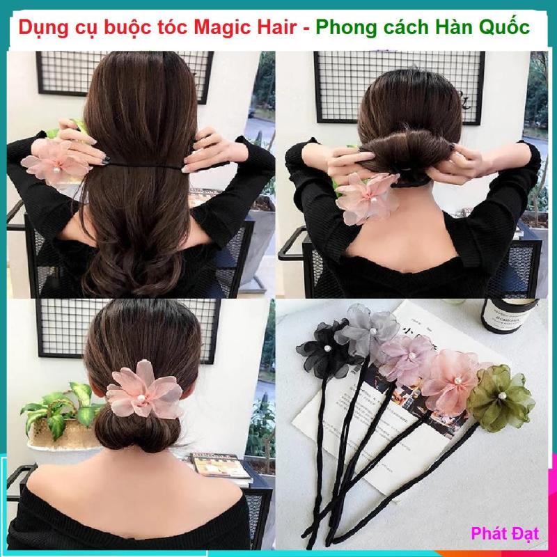 (Combo 2 chiếc - Có video hướng dẫn buộc tóc) Thanh búi tóc kèm nơ hoa độc đáo, Dụng cụ buộc tóc Magic Hair - Dây buộc tóc - phụ kiện chăm sóc tóc cho phụ nữ
