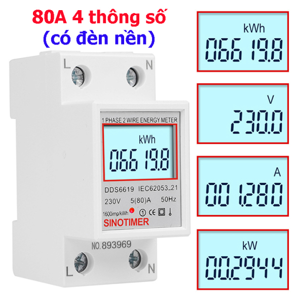 Công tơ điện tử 80A dùng để đo số điện tiêu thụ (kWh), Đo công suất (W), đo điện áp (V), đo cường độ dòng điện (A).