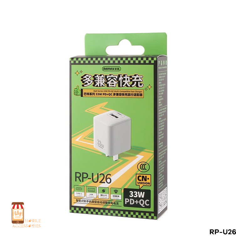 Củ sạc nhanh GaN Remax U26 33W PD+QC 2 cổng sạc