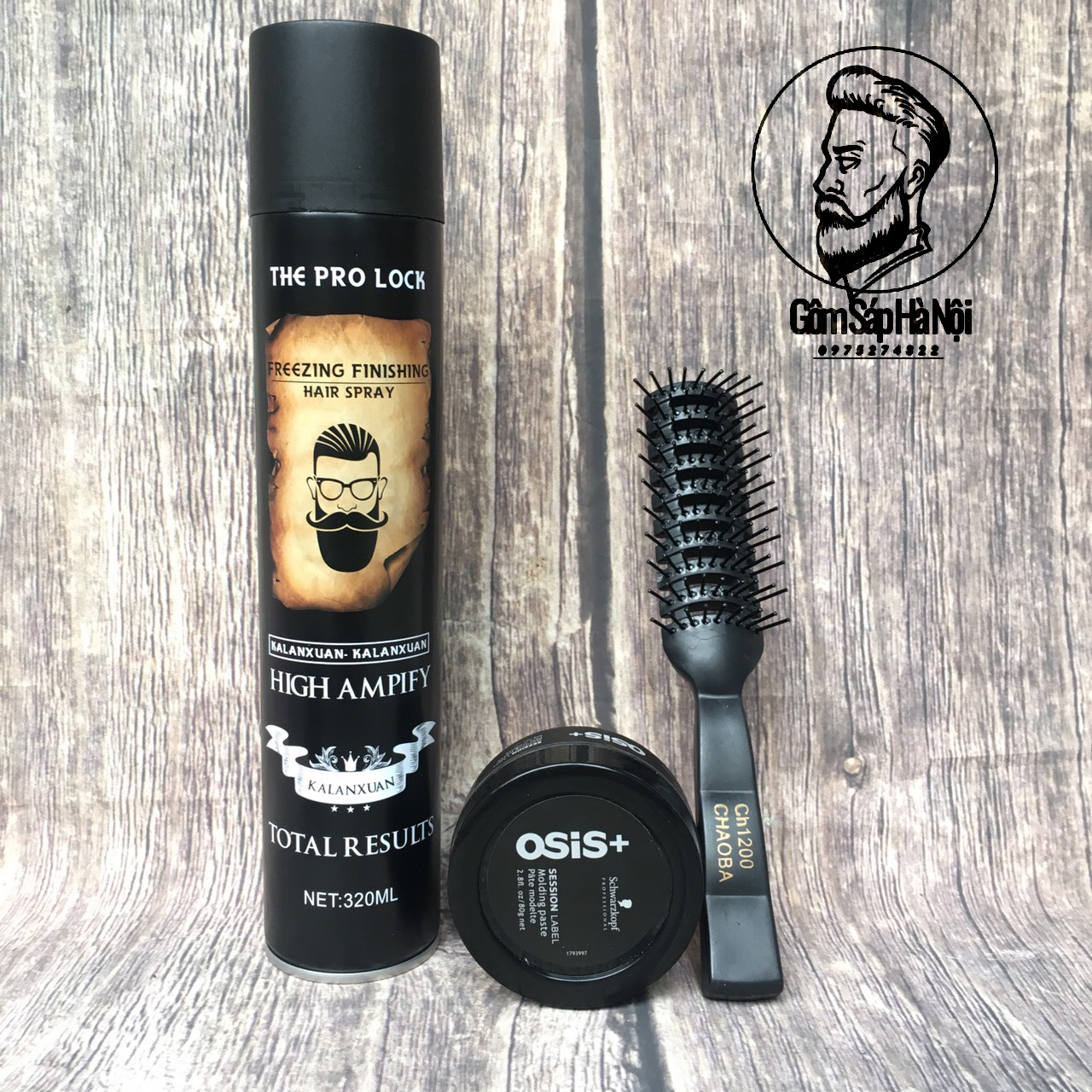 Combo gôm xit tóc the pro lock + sáp vuốt tóc osis black + lược chaoba